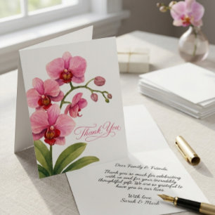 Cartão De Agradecimento Orquídea Rosa Elegante em Aquarela Dobrada Obrigad