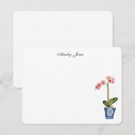 Cartão De Agradecimento Orquídea Rosa em Aquarela em vaso azul