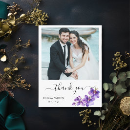 Cartão De Agradecimento Orquídea Roxa no casamento com guião Branca