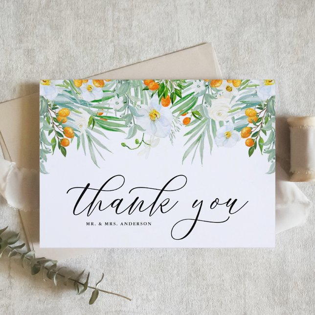 Cartão De Agradecimento Orquídeas Brancas e Casamento Tropical Kumquat Flo (Criador carregado)