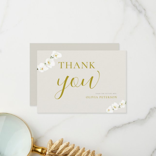 Cartão De Agradecimento Orquídeas Brancas Simples E Elegante Casal De Casa (Frente/Verso In Situ)