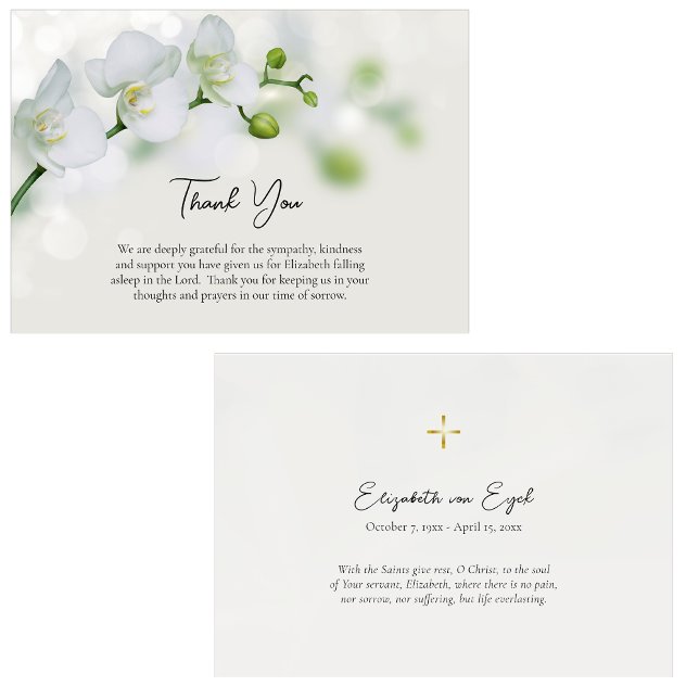 Cartão De Agradecimento Orquídeas Elegantes Ortodoxo Funeral Cristão (Criador carregado)