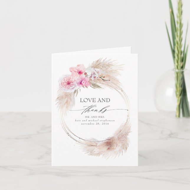 Cartão De Agradecimento Orquídeas Rosa Pampas Grass Casamento Obrigado (Frente)
