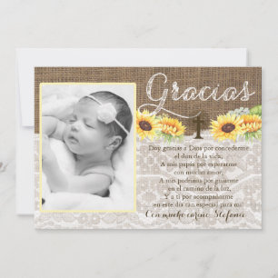 Cartão De Agradecimento Os girassóis agradecem-lhe Gracias para o baptism