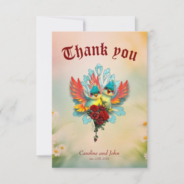 Cartão De Agradecimento Os pássaros bonitos de bom humor. (Frente)