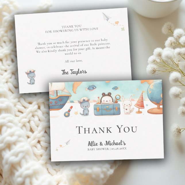 Cartão De Agradecimento Our Greatest Adventure Map Neutral Baby Shower (our greatest adventure baby shower theme thank you card coed couple vintage neutral)