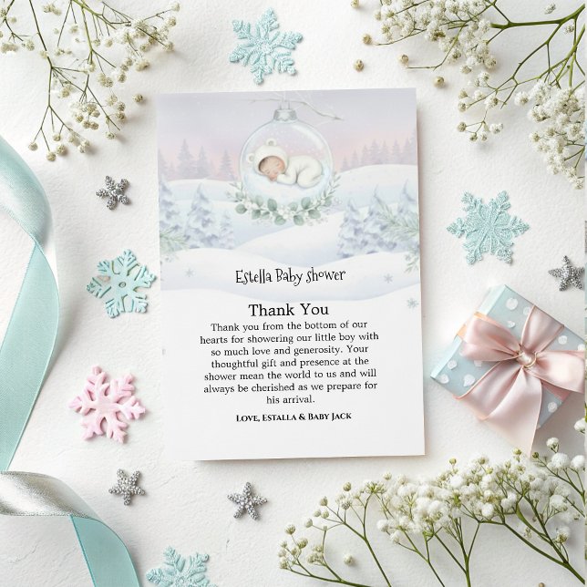 Cartão De Agradecimento Our Little Snowbaby is on the way Thank You Card (Criador carregado)