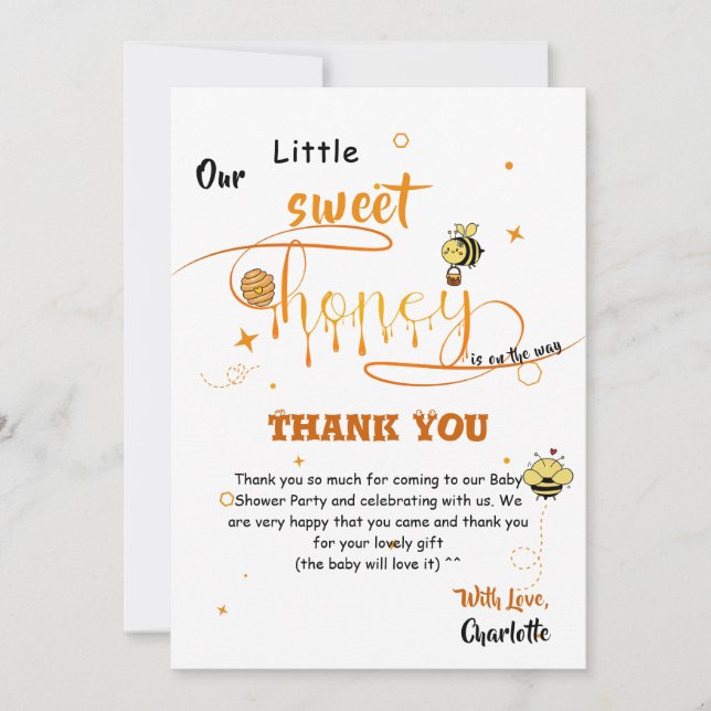 Cartão De Agradecimento Our Little Sweet Honey Is On The Way Baby Shower (Frente)