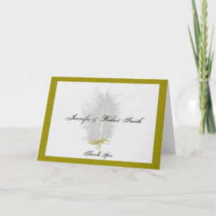 Cartão De Agradecimento Ouro e Branco Casamento de Penas Marabou Obrigado