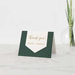 Cartão De Agradecimento Ouro E Verde Ouro Arte Deco Vintage Casamento Anos