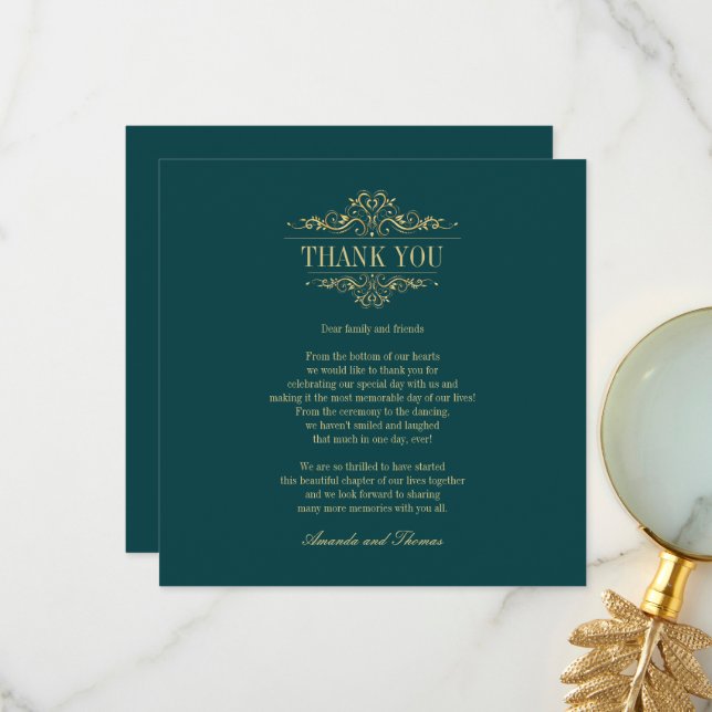 Cartão De Agradecimento Ouro gasolina verde chic moderno (Frente/Verso In Situ)