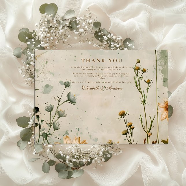 Cartão De Agradecimento Ouro Meadow Wildflower Wedding (Criador carregado)