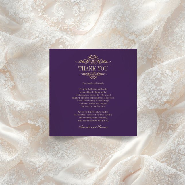 Cartão De Agradecimento Ouro ornamento quic roxo moderno (Criador carregado)