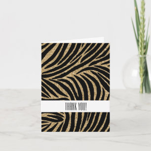 Cartão De Agradecimento Ouro preto Brilho Falso Estampa de Zebra Obrigado