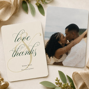 Cartão De Agradecimento Ouro Verde Esmeralda Foto Casamento Amor & Agradec