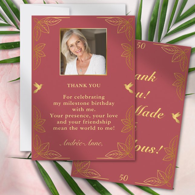 Cartão De Agradecimento Ouro Vermelho Moderno 50 Aniversário Fabuloso (Criador carregado)