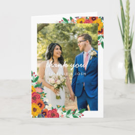 Cartão De Agradecimento Ouro Yellow Boho Florals Foto de Casamento
