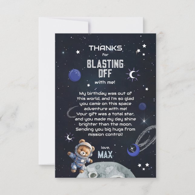Cartão De Agradecimento Outer Space Astronaut Birthday Thank You Card (Frente)