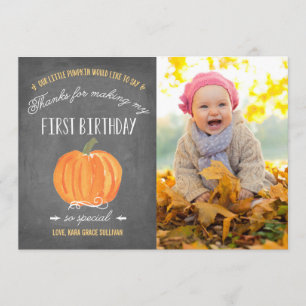 Cartão De Agradecimento Outono Abóbora   Primeiro Aniversário Obrigado com