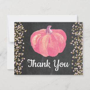 Cartão De Agradecimento Outono Abóbora Rosa Dourado Glitter Confete Quadro