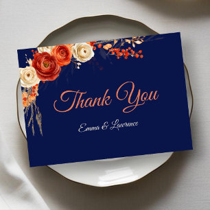 Cartão De Agradecimento Outono Chic Floral Laranja Terracota Casamento Azu