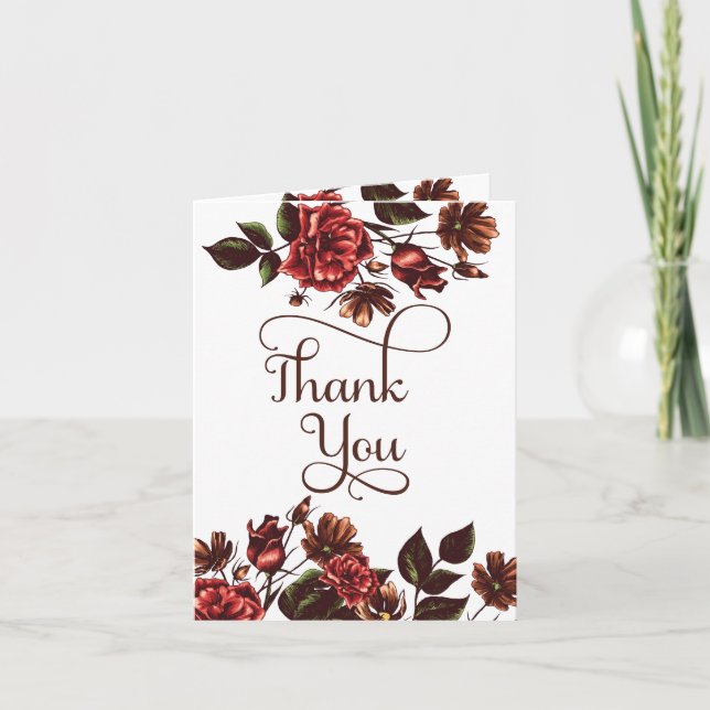 Cartão De Agradecimento Outono e outono Floral Obrigado (Frente)