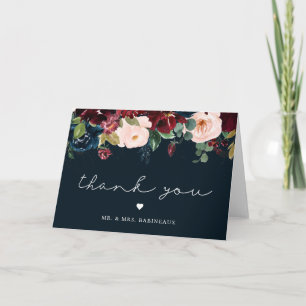 Cartão De Agradecimento Outono Floral Azul Marinho Fotografia de Casamento