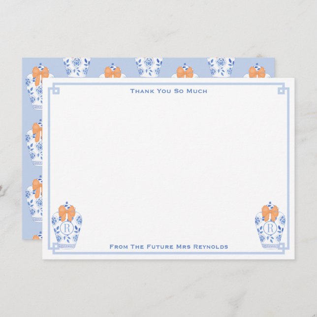 Cartão De Agradecimento Outono Monograma Jarra de Gengibre Chá de Panela (Frente/Verso)