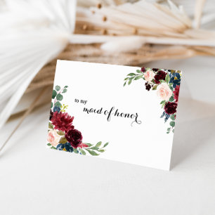 Cartão De Agradecimento Outono Rústico Borgonha Dama de Honra Obrigada