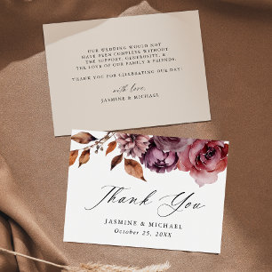 Cartão De Agradecimento Outono Rústico Casamento Floral Marsala