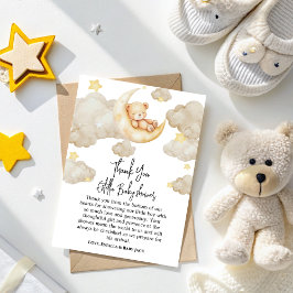 Cartão De Agradecimento Over The Moon stars Teddy Bear Baby Shower