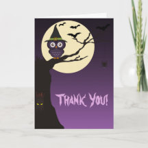 Owl on tree branch Halloween Thank You Card