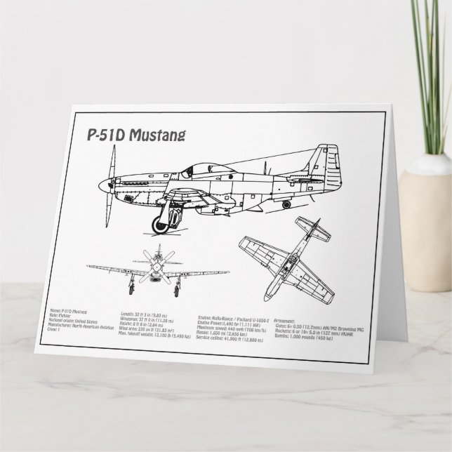 Cartão De Agradecimento P-51D Mustang - Airplane Blueprint BD (Frente)