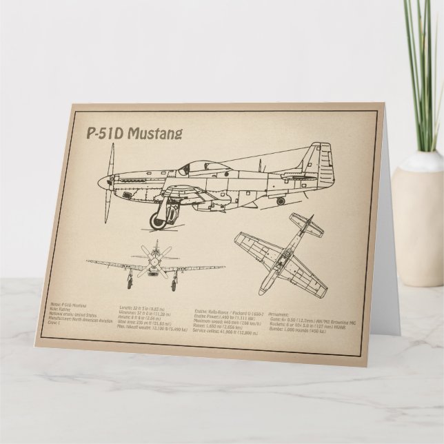 Cartão De Agradecimento P-51D Mustang - Avião Blueprint SD (Frente)