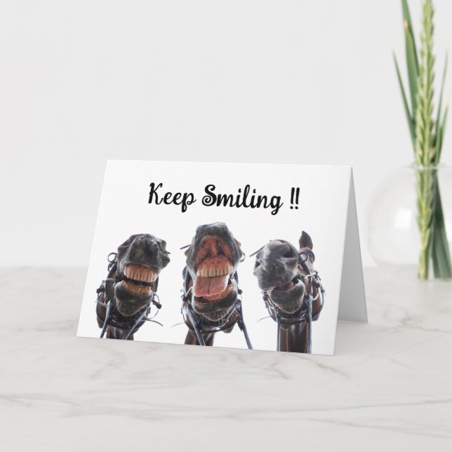 Cartão De Agradecimento Paarden in de mond gekeken. 3 paarden lachend. (Frente)