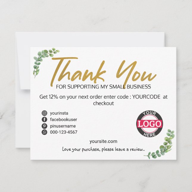 Cartão De Agradecimento Pacotes de negócios Dourados com grande volume Ins (Frente)