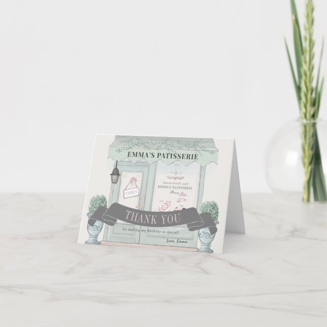 Cartão De Agradecimento Padaria Francesa Patisserie Paris Verde Aniversári (Frente)