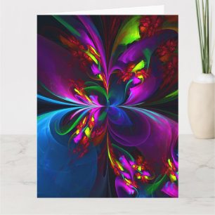 Cartão De Agradecimento Padrão Azul Vermelho Abstrato Floral Moderno #15