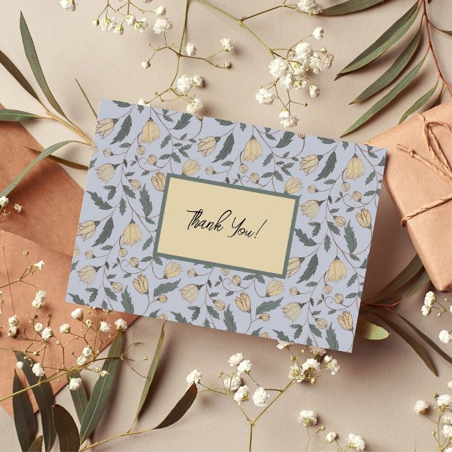 Cartão De Agradecimento Padrão Botânico Clássico Design Amarelo e Verde (Criador carregado)