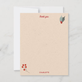 Cartão De Agradecimento Padrão Botânico de Natal Moderno Holly Berry