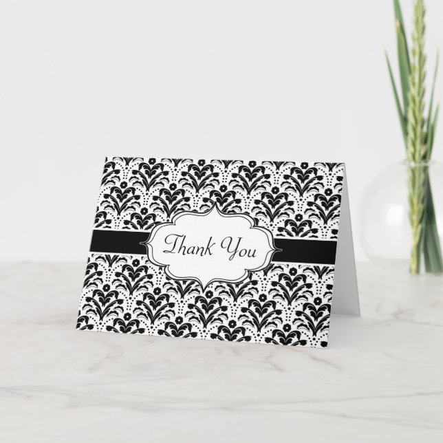 Cartão De Agradecimento Padrão da arte ploral elegante Deco Damask 1930 (Frente)