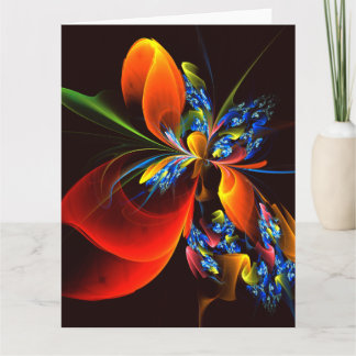 Cartão De Agradecimento Padrão de Abstrato de Arte Floral Azul Laranja Mod