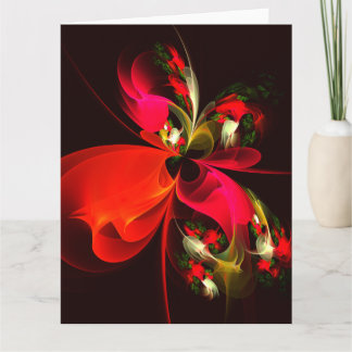 Cartão De Agradecimento Padrão de Abstrato de Arte Vermelha Verde Floral M