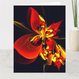 Cartão De Agradecimento Padrão de Arte Abstrata Floral Amarelo Vermelho Mo