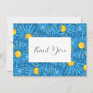 Cartão De Agradecimento Padrão de Áster em Caneta Azul Abstrata e Aquarela