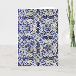 Cartão De Agradecimento Padrão de Azulejo Branco Geométrico Azul Vintage