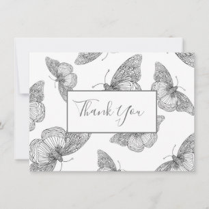 Cartão De Agradecimento Padrão de borboleta de caneta e tinta