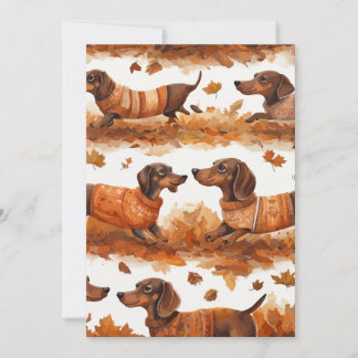 Cartão De Agradecimento Padrão de Dachshunds de Outono - Cães Desenhados à