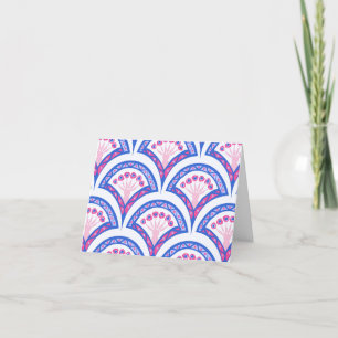 Cartão De Agradecimento padrão de damasco floral azul