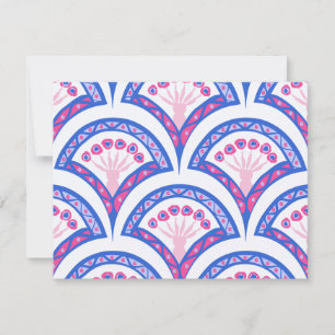 Cartão De Agradecimento padrão de damasco floral azul
